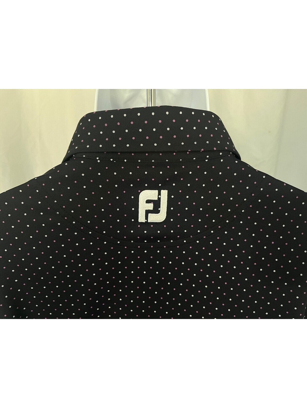 FootJoy Men's Black Purple White Dots Athletic Fit Golf Polo Shirt Large L